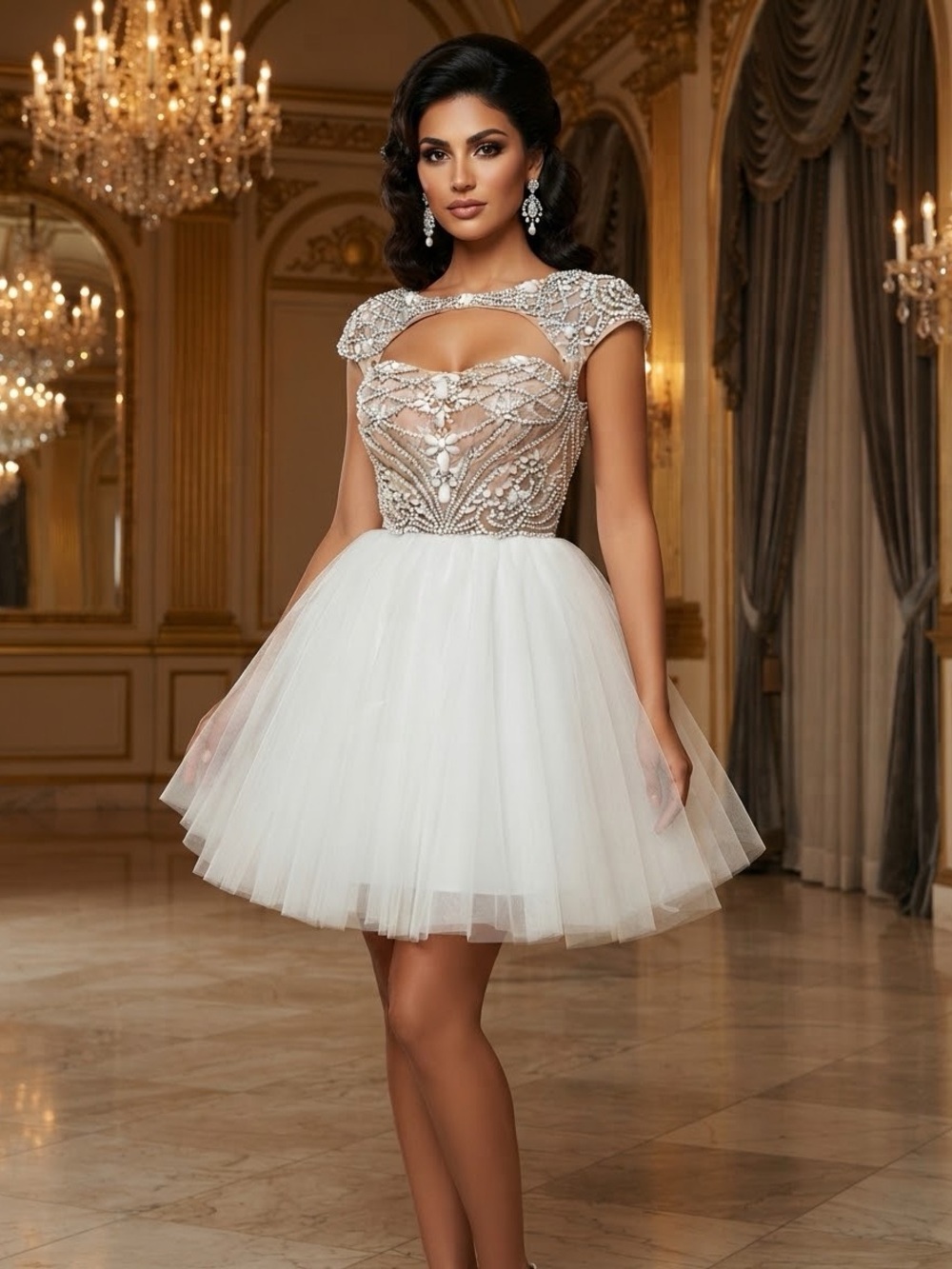 NWT Sherri Hill white and nude Tulle beaded bodice Prom formal Gown Dress size O